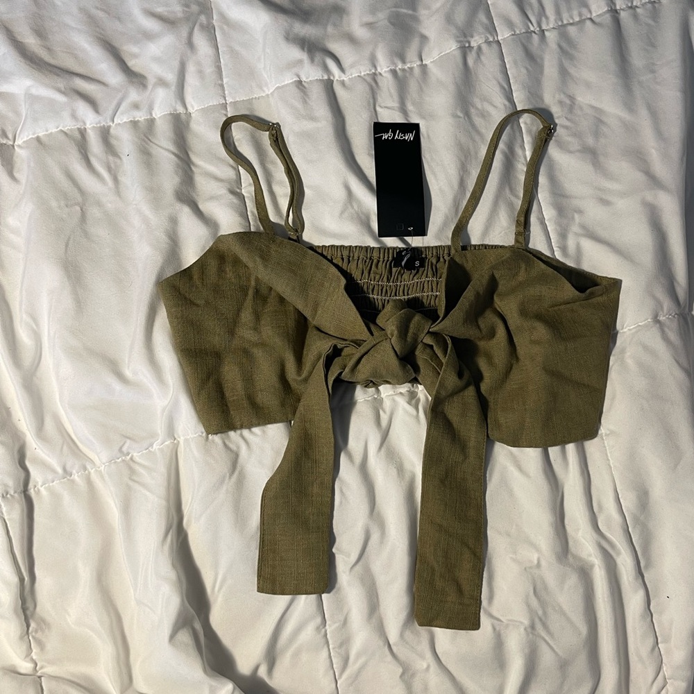 Linen tie front crop top